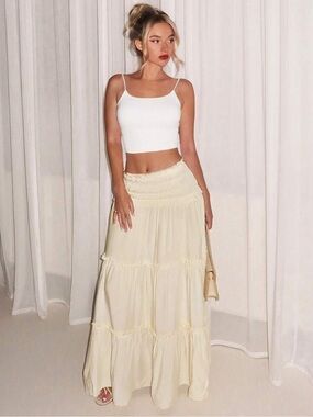 Light Cream Tiered Maxi Skirt